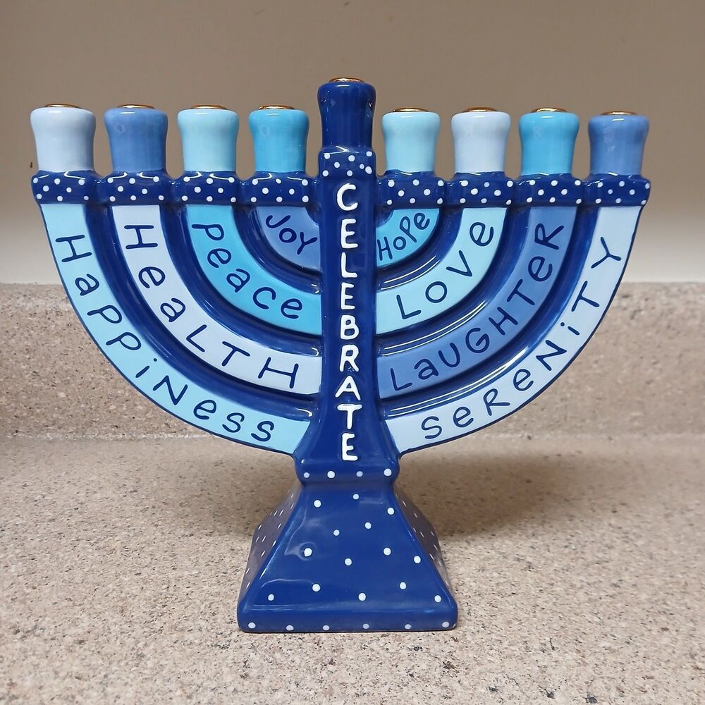 Our Name Is Mud Lorrie Veasey Menorah 9" x 8" Ceramic Hand Painted Judaica HTF